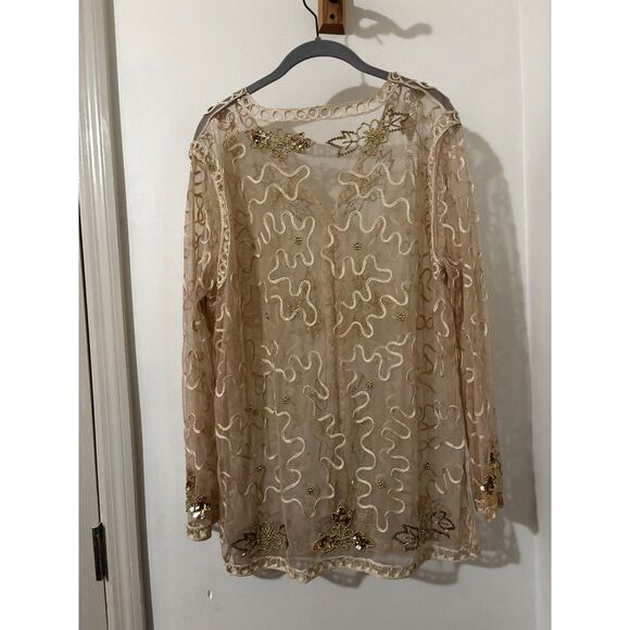 Sheer Beaded Embroidered Mesh Topper Women Vintage Coquette Fairycore NYE Floral - Picture 7 of 8